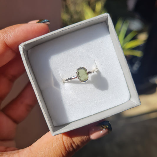 Dainty Raw Moldavite Ring - Size 7