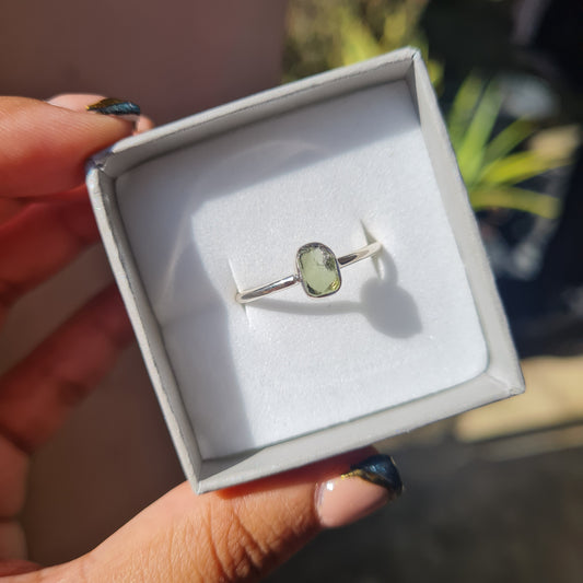 Dainty Raw Moldavite Ring - Size 10