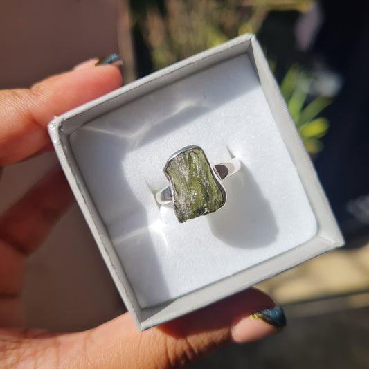 Raw Moldavite Ring - Size 8