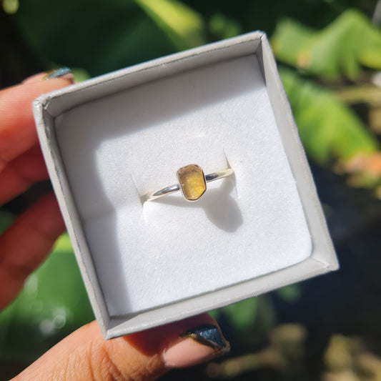 Raw Libyan Desert Glass Ring - Size 6