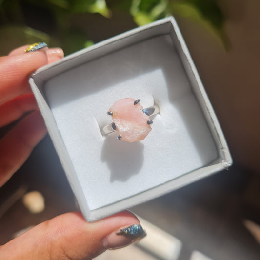 Raw Pink Opal Ring - Size 8