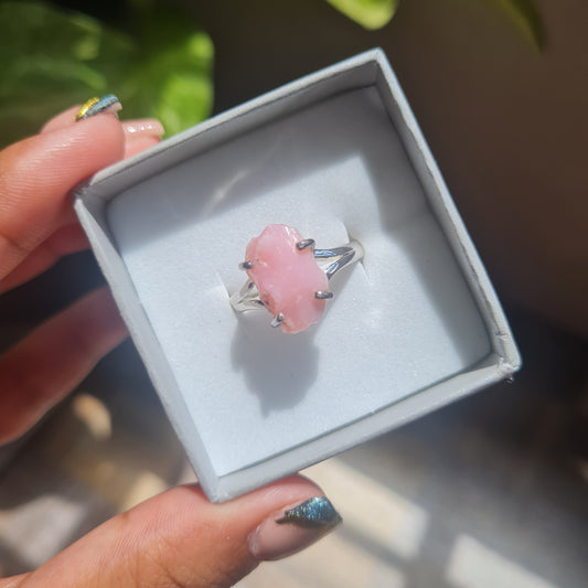 Raw Pink Opal Ring - Size 9