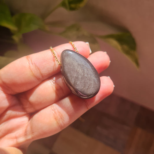 Silver Sheen Obsidian Nugget Necklace