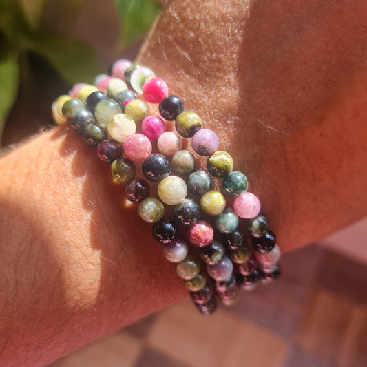 Rainbow Tourmaline  Gemstone Bracelet