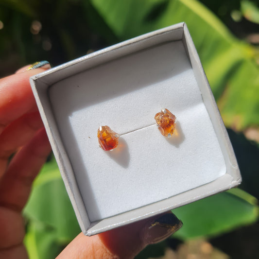 Raw Honey Citrine Stud Earrings