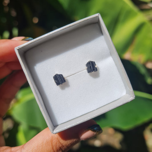 Raw Black Tourmaline Stud Earrings