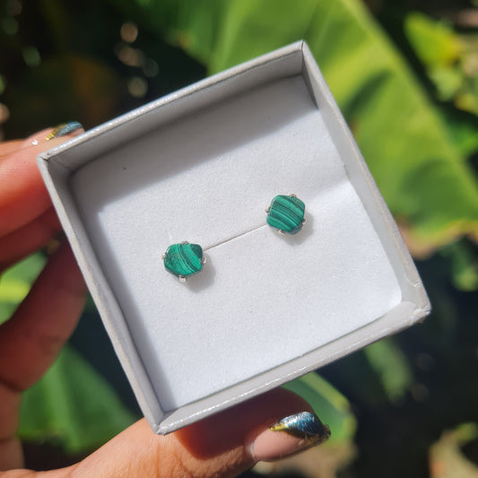 Raw Malachite Stud Earrings