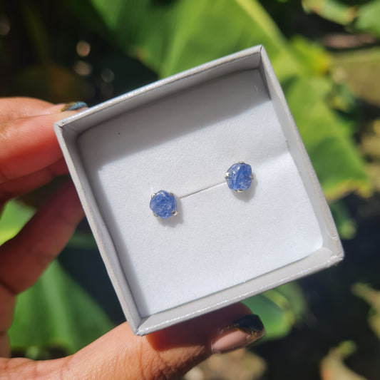 Raw Blue Sapphire Stud Earrings