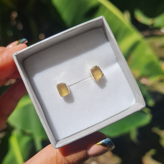 Raw Libyan Desert Glass Stud Earrings