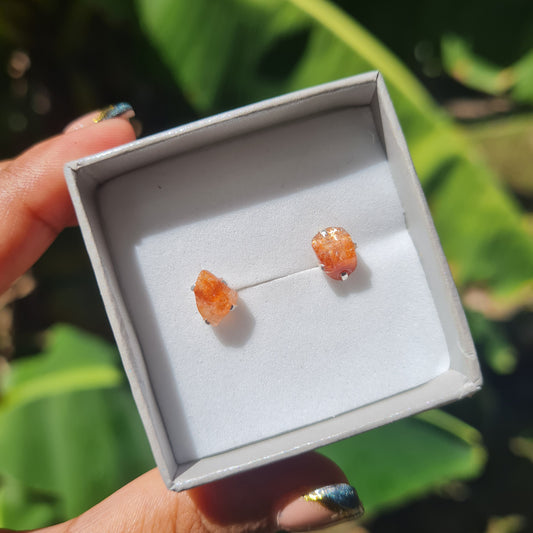 Raw Sunstone Stud Earrings