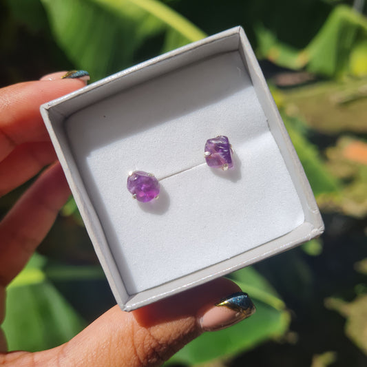 Raw Amethyst Stud Earrings