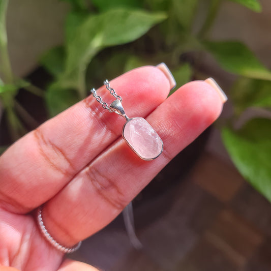 Raw Dainty Rose Quartz Pendant