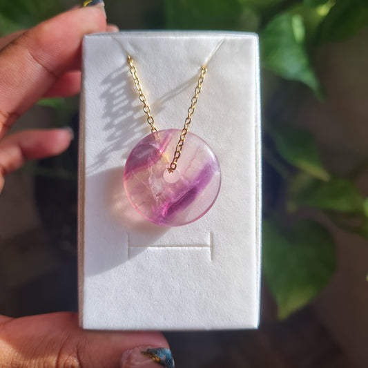 Rainbow Fluorite Donut Necklace