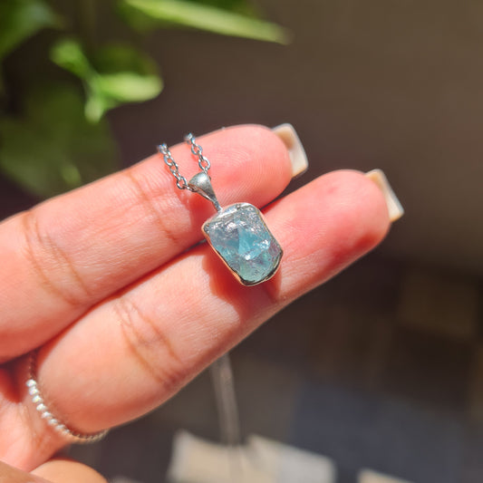 Raw Dainty Blue Apatite Pendant