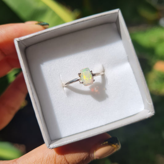 Faceted Ethiopian Opal Ring - Size 6