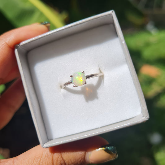 Faceted Ethiopian Opal Ring - Size 7