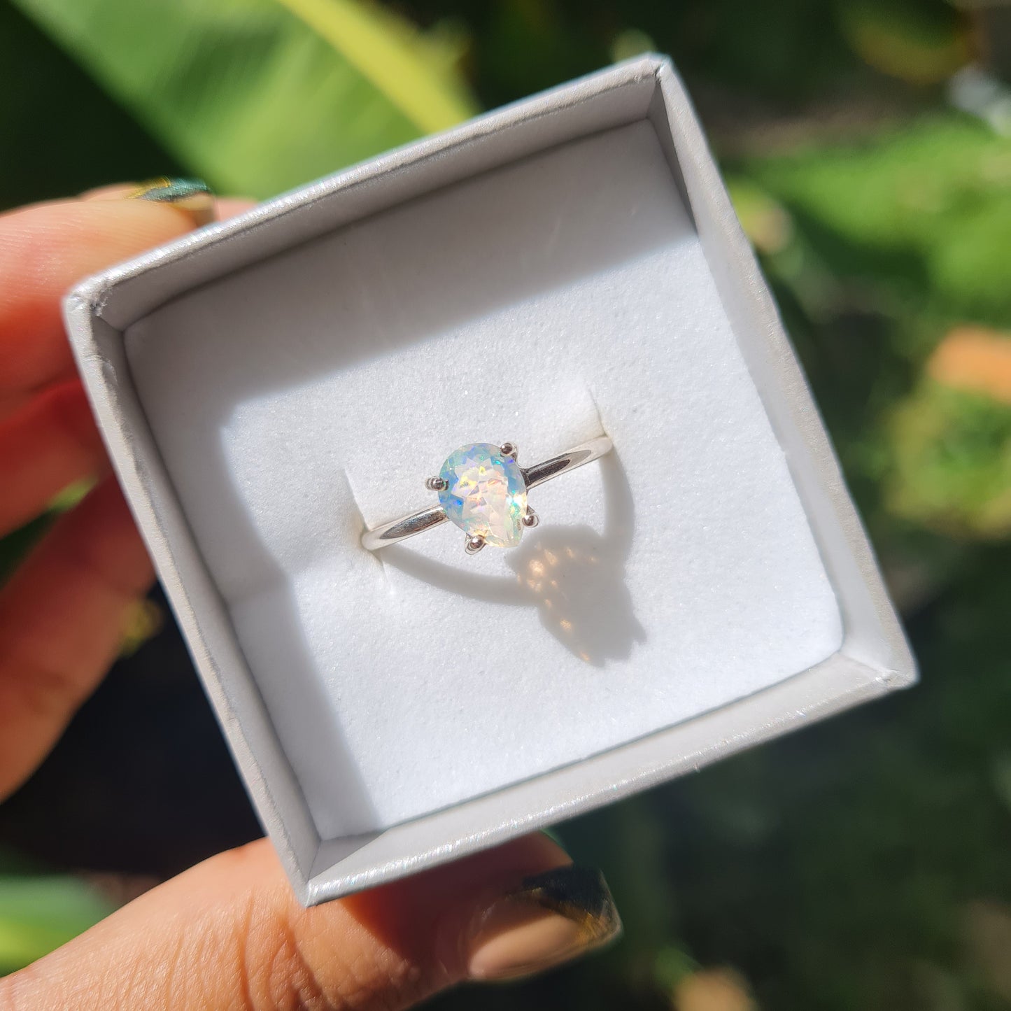 Faceted Ethiopian Opal Ring - Size 8