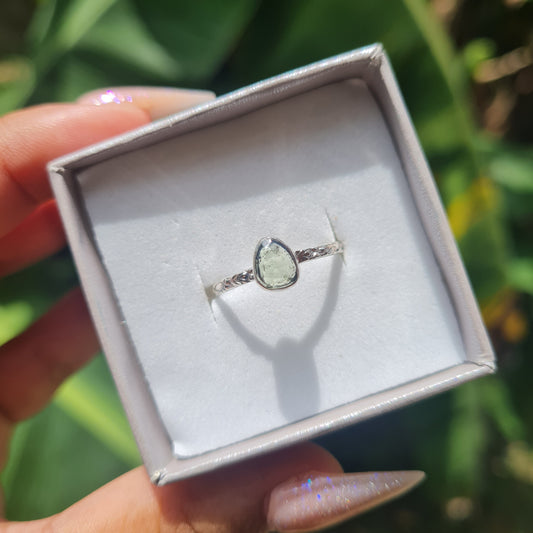 Rose Cut Moldavite Ring - Size 8