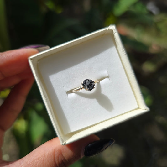 Dainty Raw Black Tourmaline Ring - Size 4