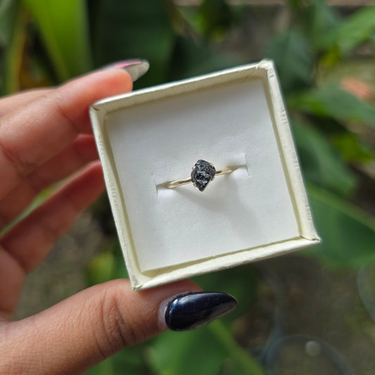 Dainty Raw Black Tourmaline Ring - Size 7