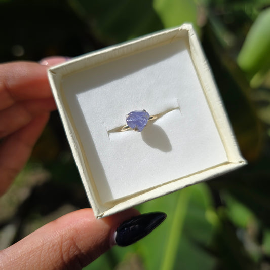 Dainty Raw Tanzanite Ring - Size 4