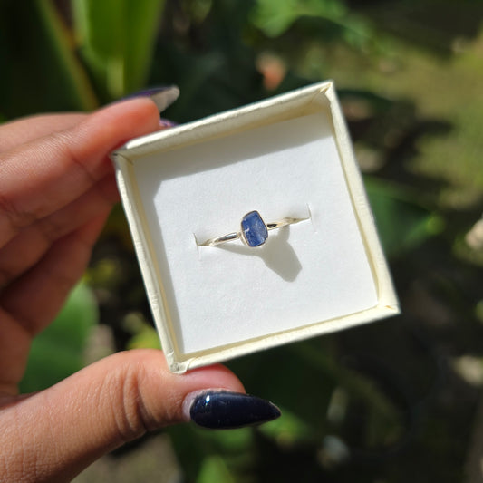 Dainty Raw Blue Sapphire Ring - Size 7