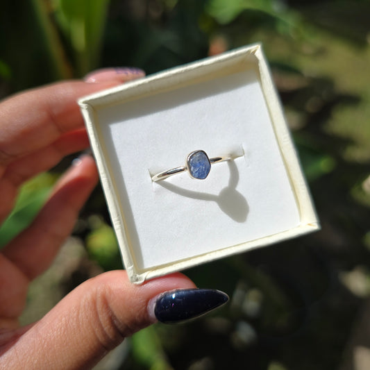 Dainty Raw Blue Sapphire Ring - Size 9