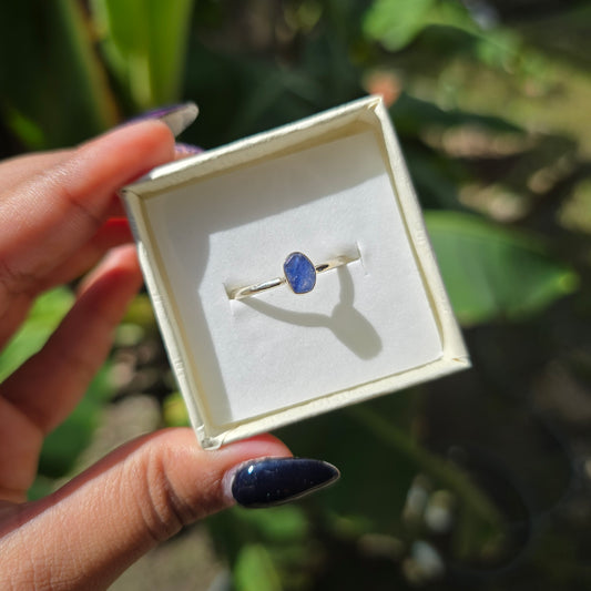 Dainty Raw Blue Sapphire Ring - Size 10