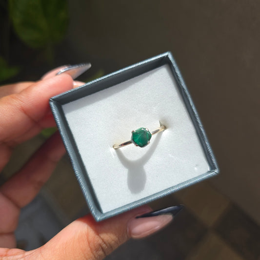 Dainty Raw Malachite Ring - Size 9