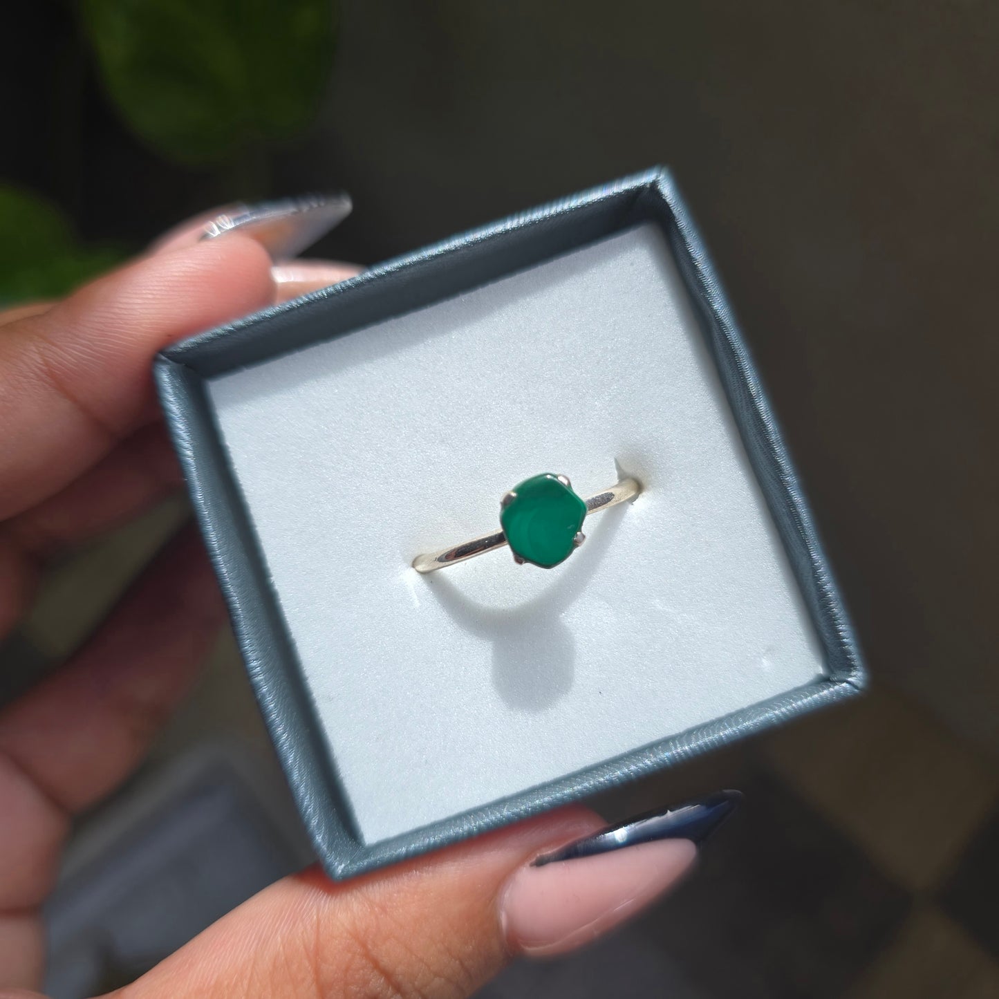 Dainty Raw Malachite Ring - Size 10