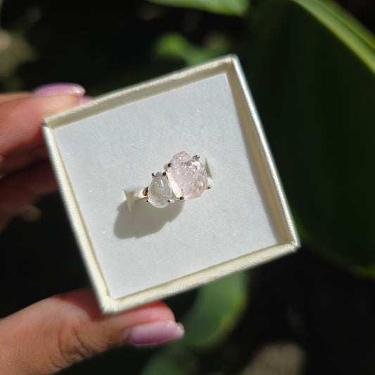 Moonstone and Rose Quartz Ring - Size 7