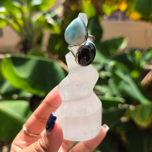 Satin Spar Selenite Ring Holder