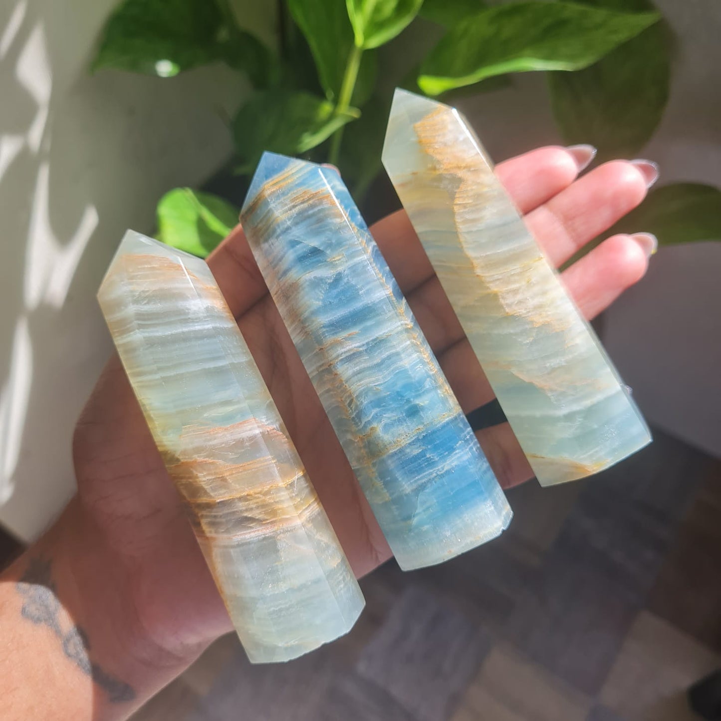 Aqua Lumarian Calcite Gemstone Tower