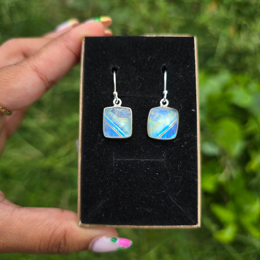 Rainbow Moonstone Dangle Earring
