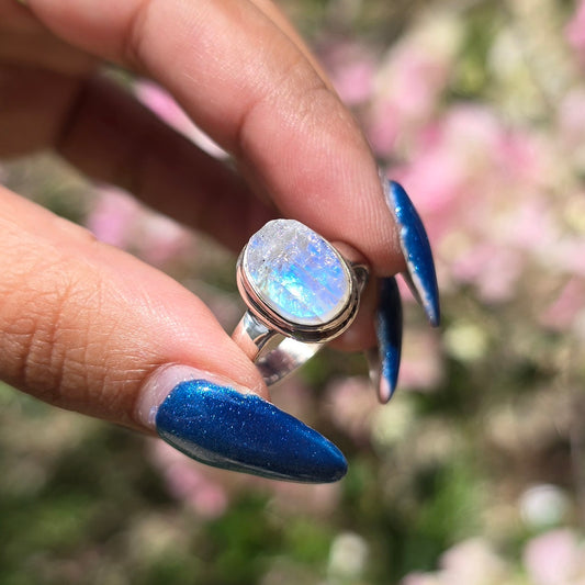 Raw Rainbow Moonstone Ring - Size 7