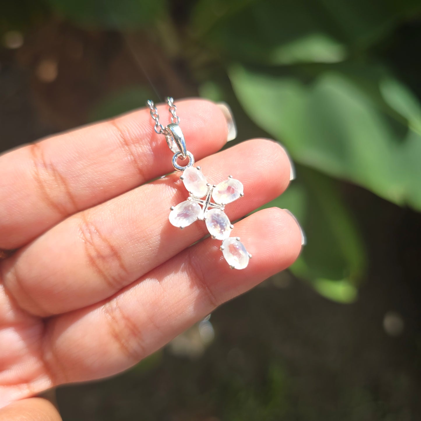 Rainbow Moonstone Cross Pendant