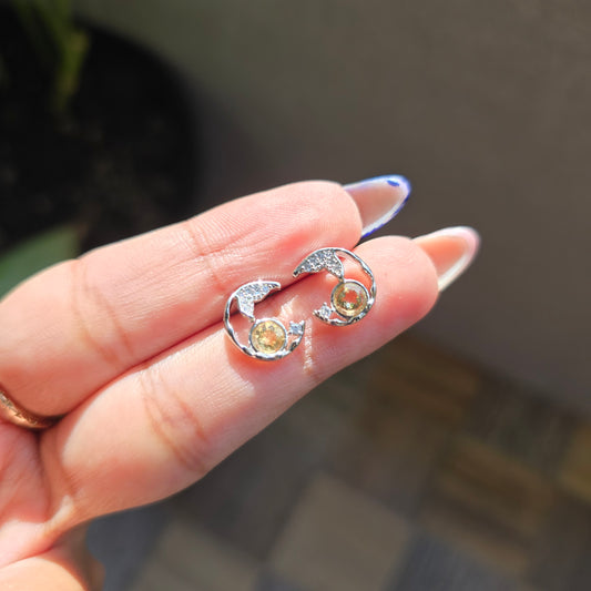 Citrine Stud - Silver Plated Brass