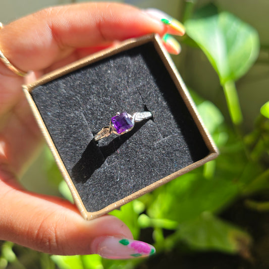 Adjustable Silver Plated Brass Ring - Amethyst
