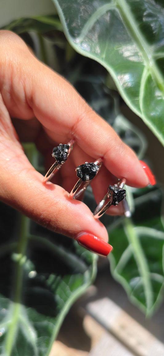 Dainty Raw Black Tourmaline Ring