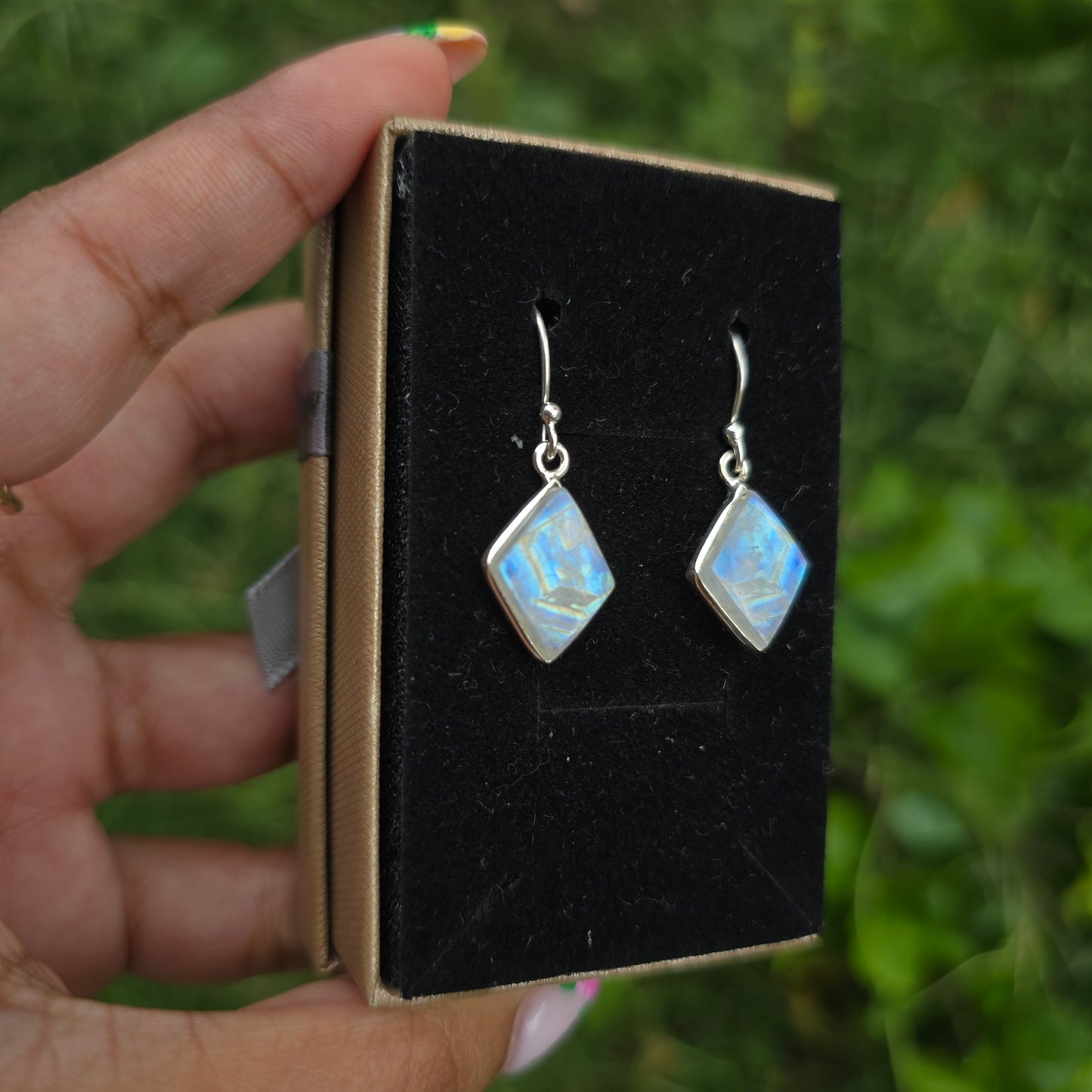 Rainbow Moonstone Dangle Earring