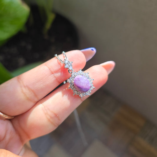 Charoite Pendant - Silver Plated Brass