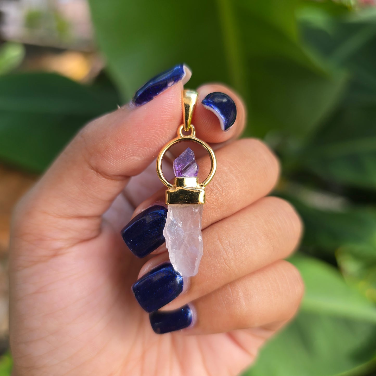 Gold Vermeil Amethyst and Rose Quartz Pendant