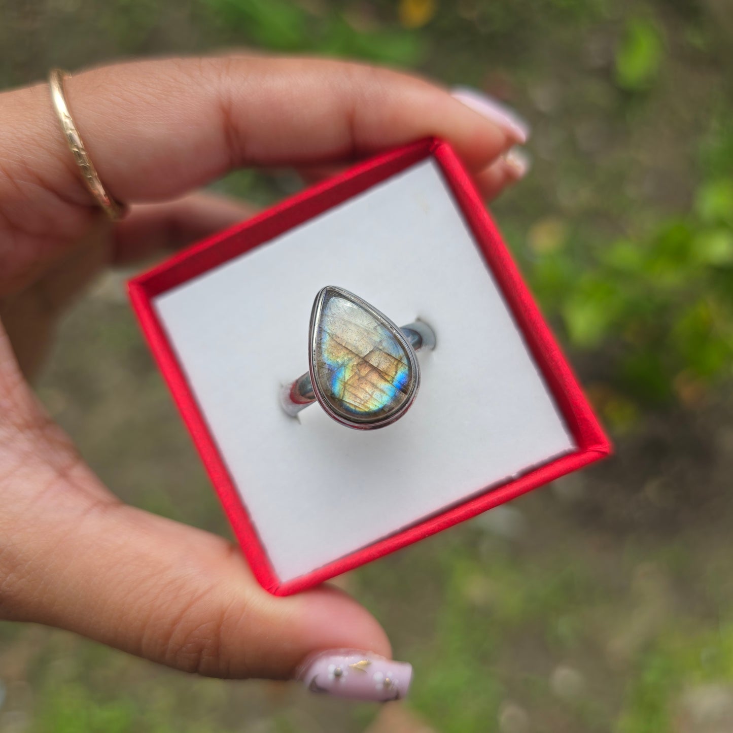 Multi Fire Labradorite Ring - Size 9