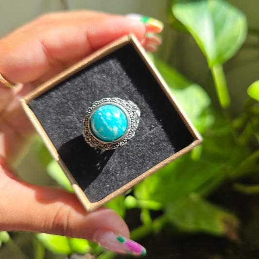 Adjustable Silver Plated Brass Ring - Amazonite