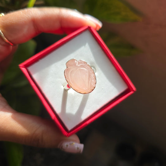 Carved Rose Quartz Gemstone Ring - Size 9