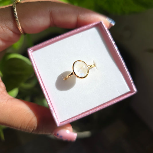 Gold Vermeil Rainbow Moonstone Ring - Size 7