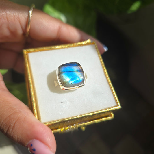 Multi Fire Labradorite Ring - Size 7