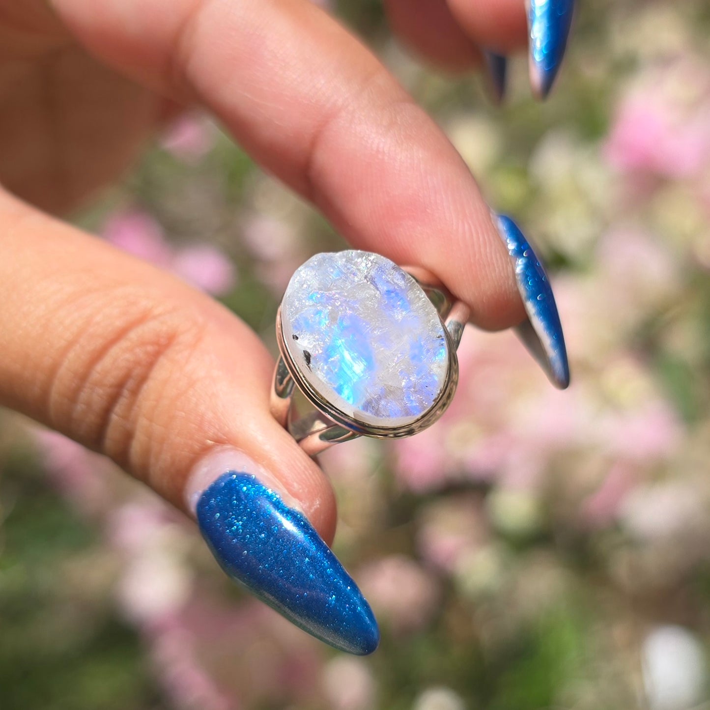 Raw Rainbow Moonstone Ring - Size 7.5