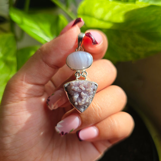 Blue Lace Agate and Grape Agate Pendant