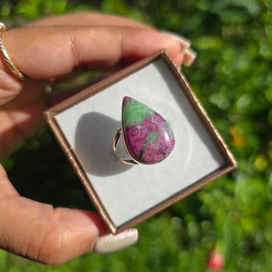 Ruby Zoisite Gemstone Ring - Size 10